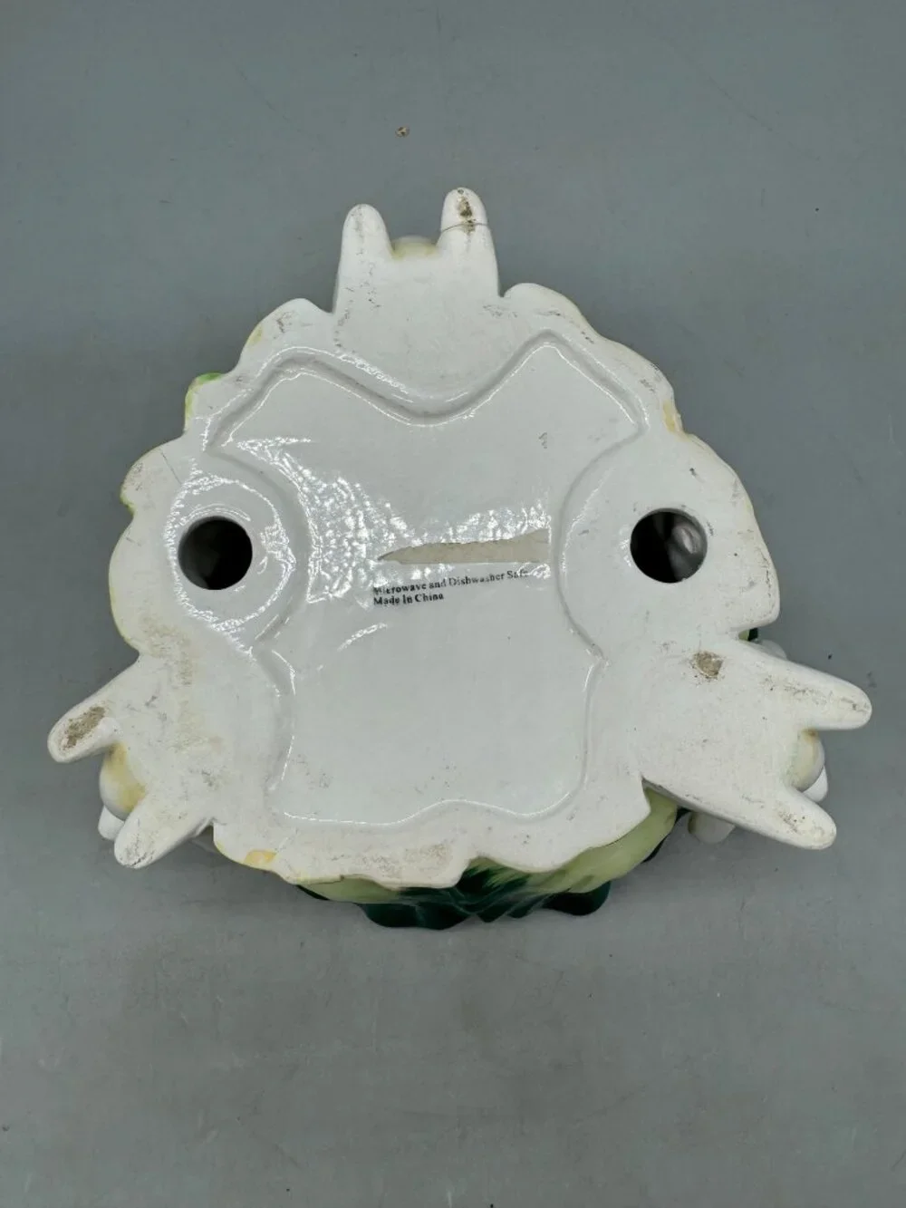 Decorative Green Ceramic Bowl With cabbage patch White Bunny candy dish READ
